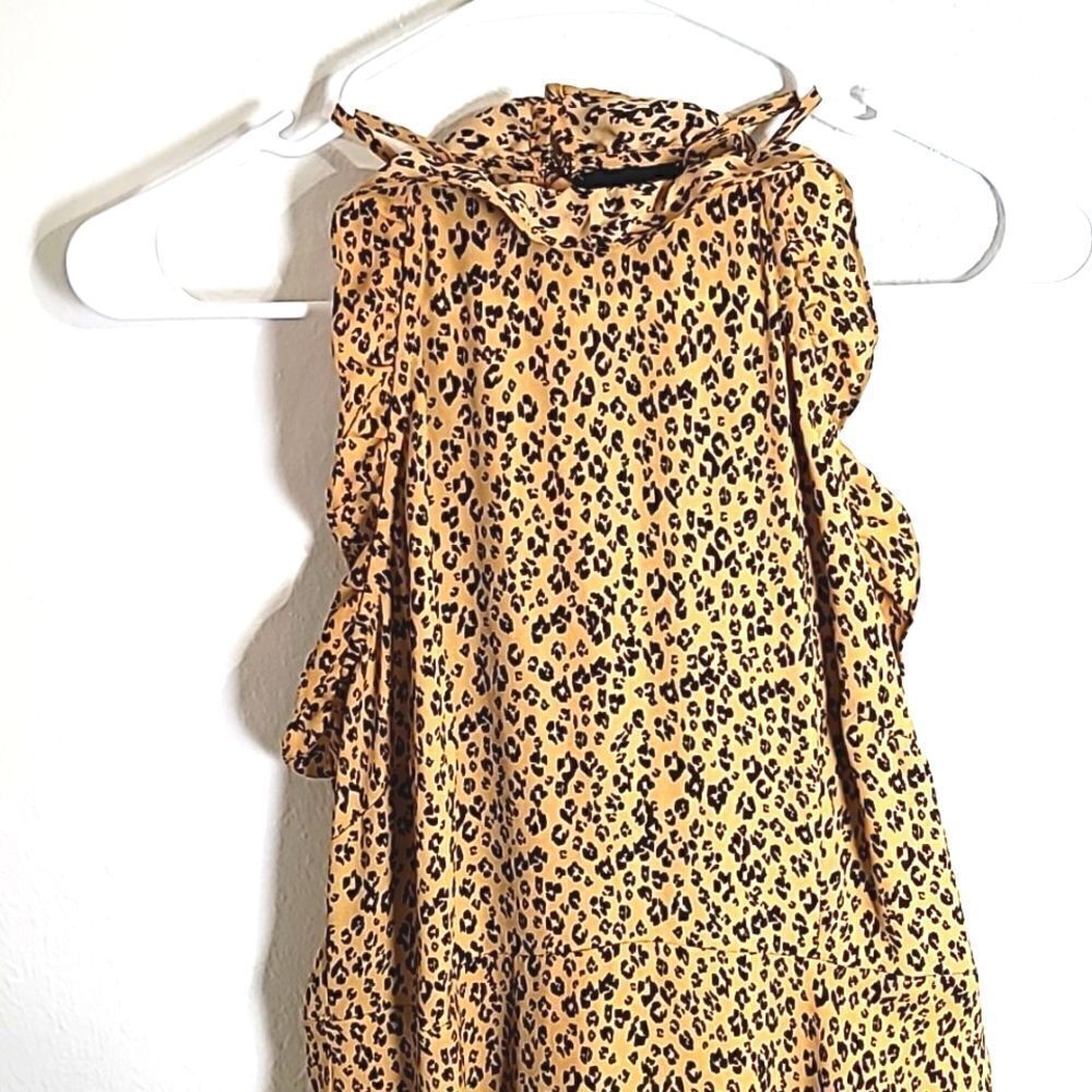 Who What Wear Leopard Midi-Dress with Halter-Top & Ruffles, Size XS - Picture 6 of 10